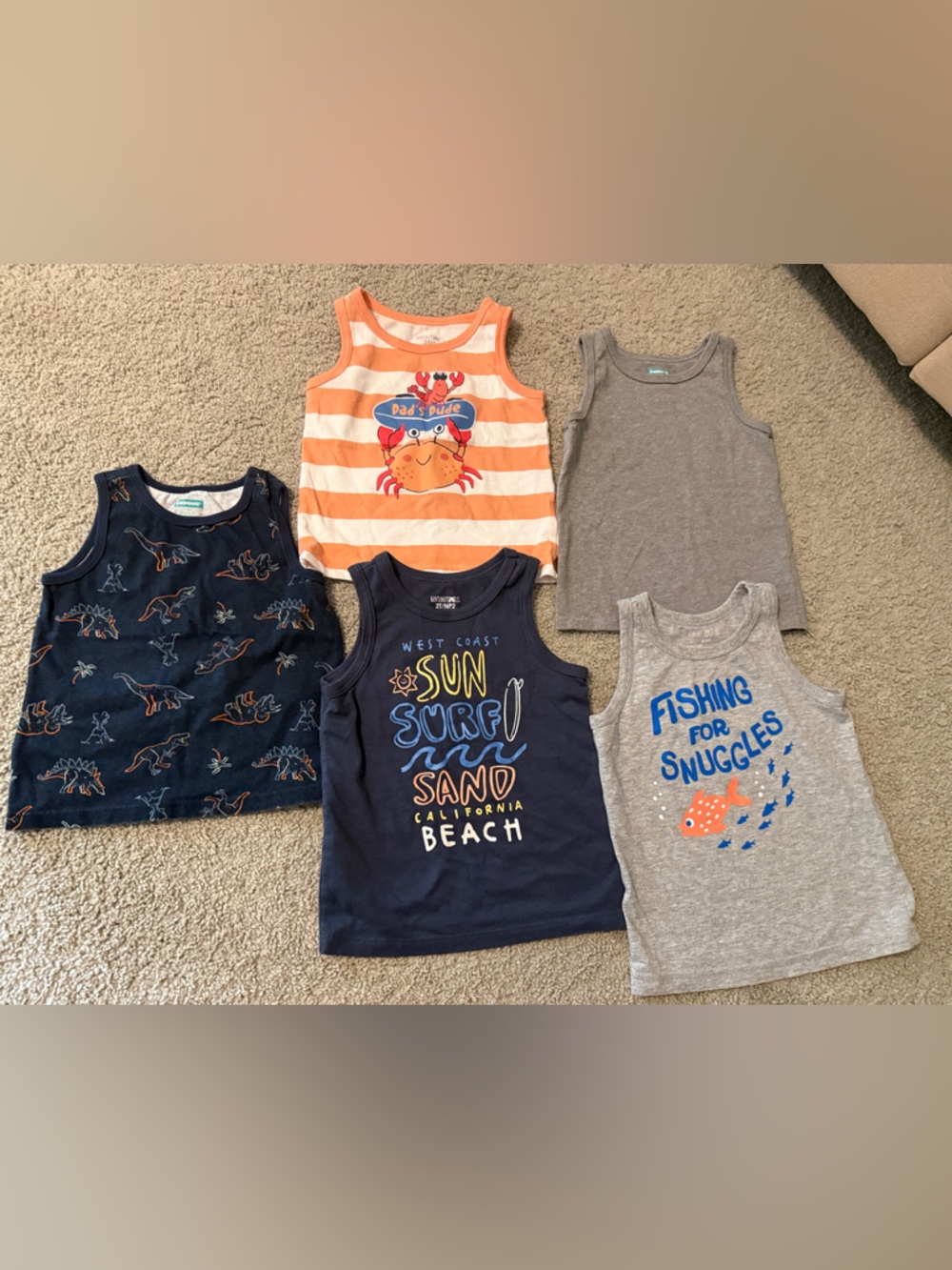 Children's Navy & Gray Dino and Beach Graphic Tank Top Set